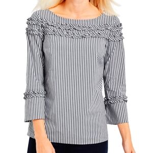 Talbots Stripe Shirred Ruffle Top, Size Large